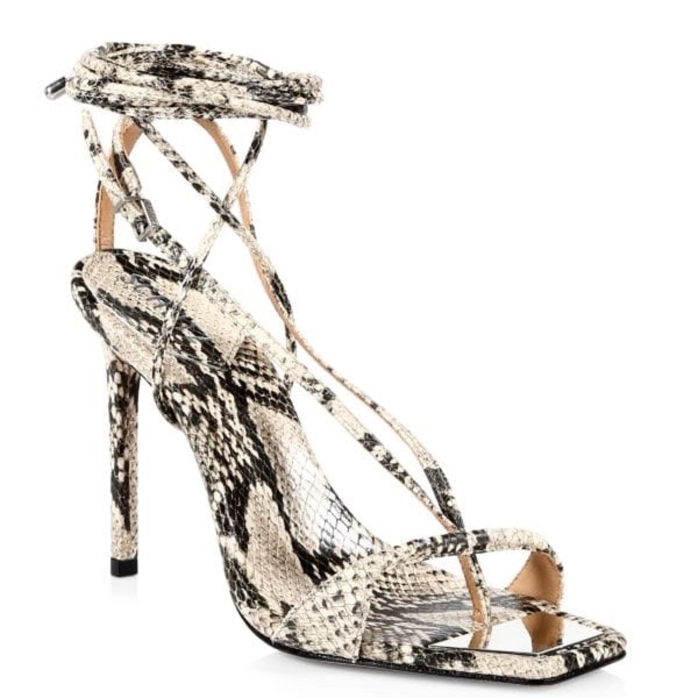 Snake print Schutz tie up heels